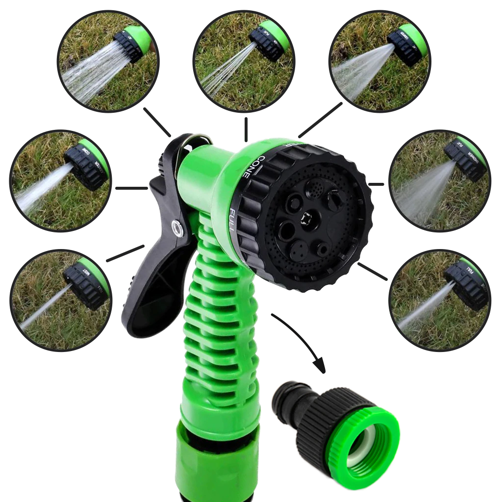 MANGUERA EXTENSIBLE 15 metros + pistola 7 chorros. Con envío gratis.